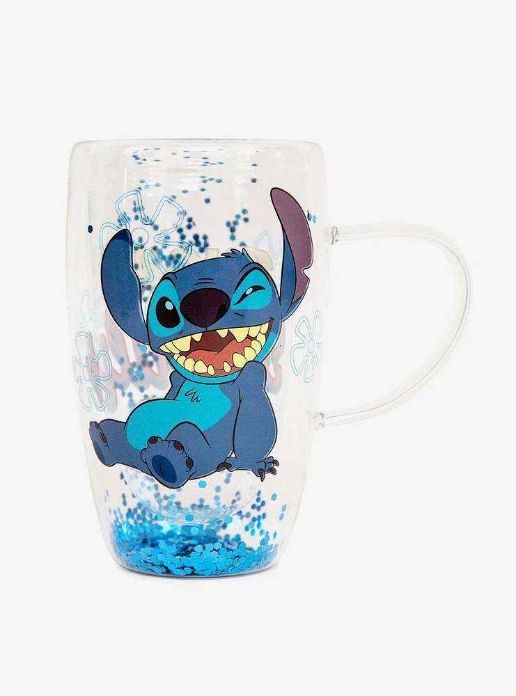 Stitch Blue Confetti Glass Mug