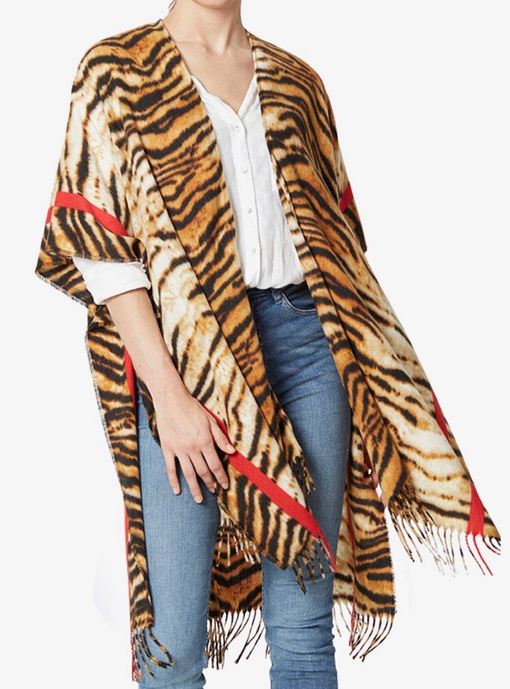 Tiger Print Fringe Kimono