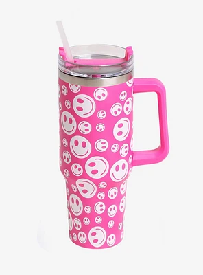 Pink Happy Face Printed 40oz Tumbler