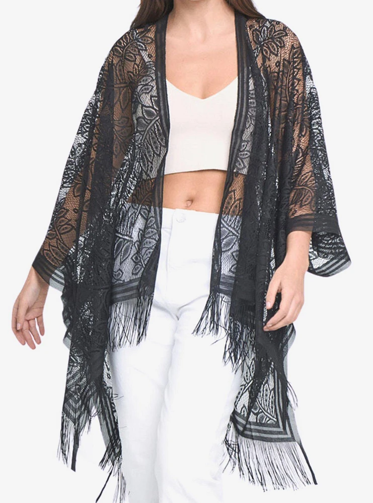 Black Lace Boho Fringe Kimono