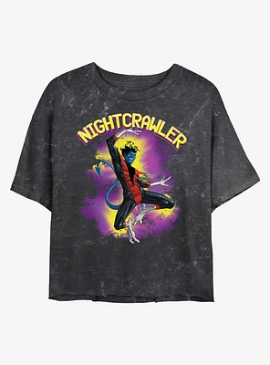 X-Men Nightcrawler Leap Girls Mineral Wash Crop T-Shirt