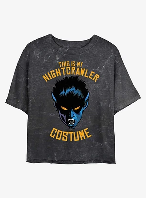 X-Men Nightcrawler This Is My Costume Girls Mineral Wash Crop T-Shirt