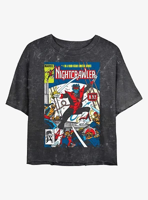 Marvel X-Men Nightcrawler Comic Cover Girls Mineral Wash Crop T-Shirt