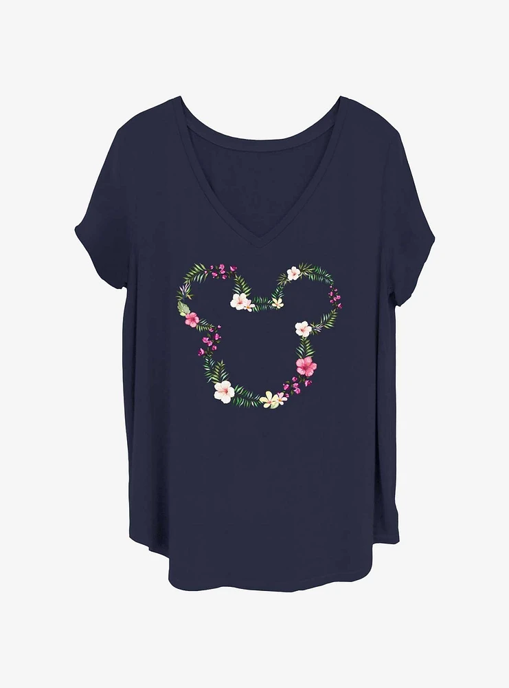 Disney Mickey Mouse Floral Head Girls T-Shirt Plus