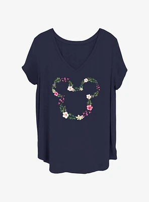 Disney Mickey Mouse Floral Head Girls T-Shirt Plus