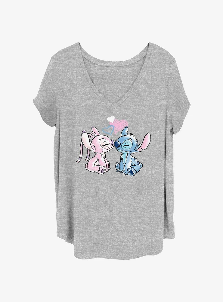 Disney Lilo & Stitch With Angel Kiss Girls T-Shirt Plus