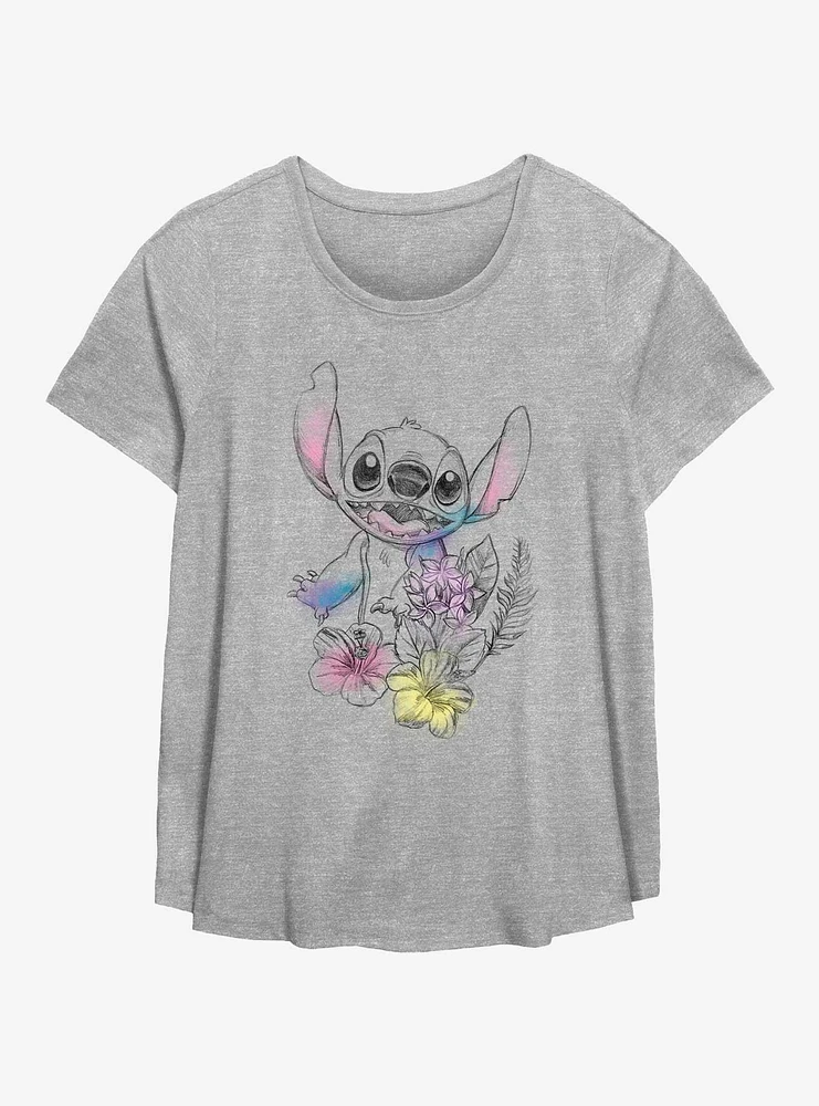 Disney Lilo & Stitch Sketchy Floral Girls T-Shirt Plus