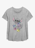 Disney Lilo & Stitch Sketchy Floral Girls T-Shirt Plus