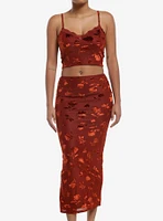 Rust Floral Velvet Cami & Skirt Set