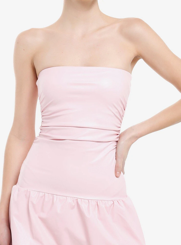 Pastel Pink Bubble Hem Mini Dress