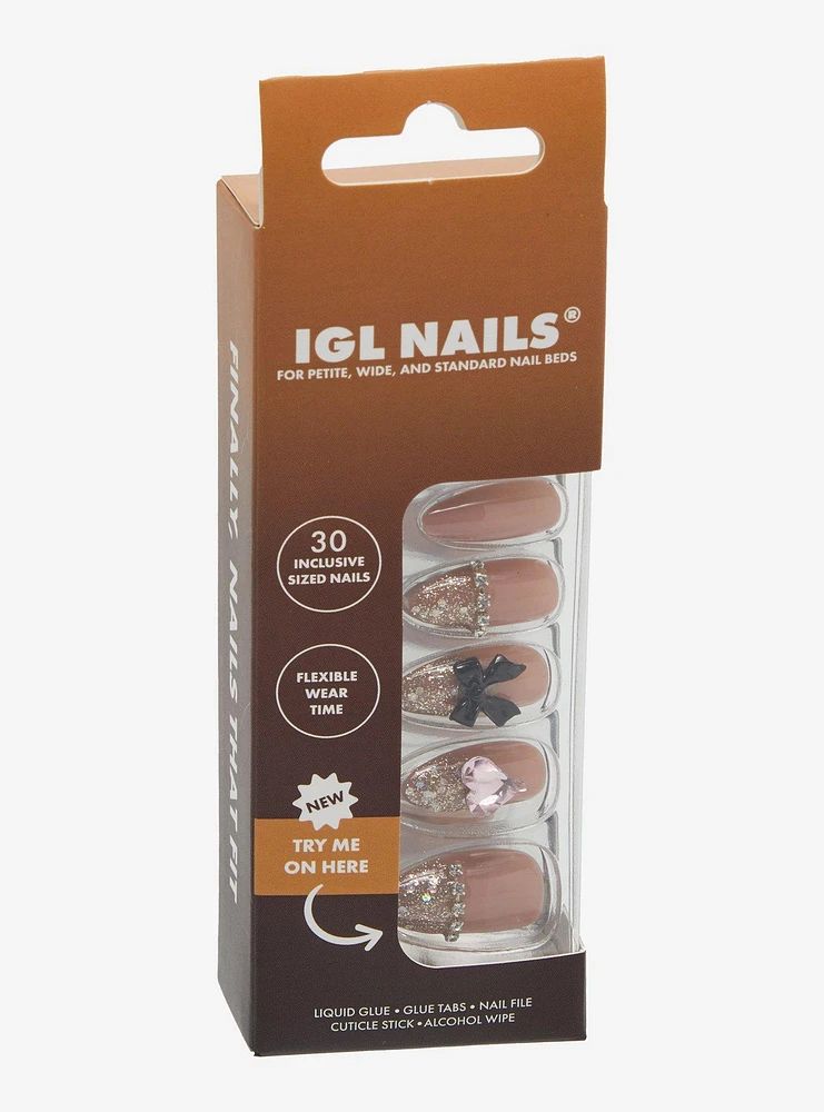 IGL Nails Glitter Bow Heart Press On Nails