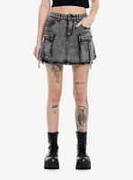 Faded Black Denim Cargo Skirt