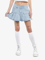 Light Indigo Pleated Denim Mini Skirt