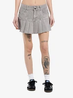 Grey Denim Pleated Mini Skirt