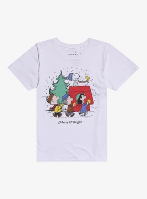 Peanuts Merry & Bright Relaxed Fit Girls T-Shirt