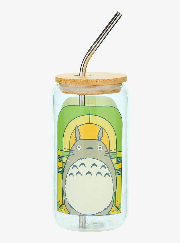 Studio Ghibli® My Neighbor Totoro Stained Glass Totoro Portrait Glass Tumbler with Straw - BoxLunch Exclusive