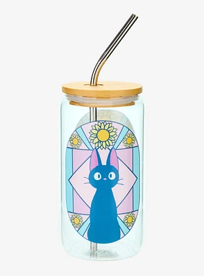 Studio Ghibli® Kiki's Delivery Service Jiji Stained Glass Portrait Glass Tumbler with Straw - BoxLunch Exclusive