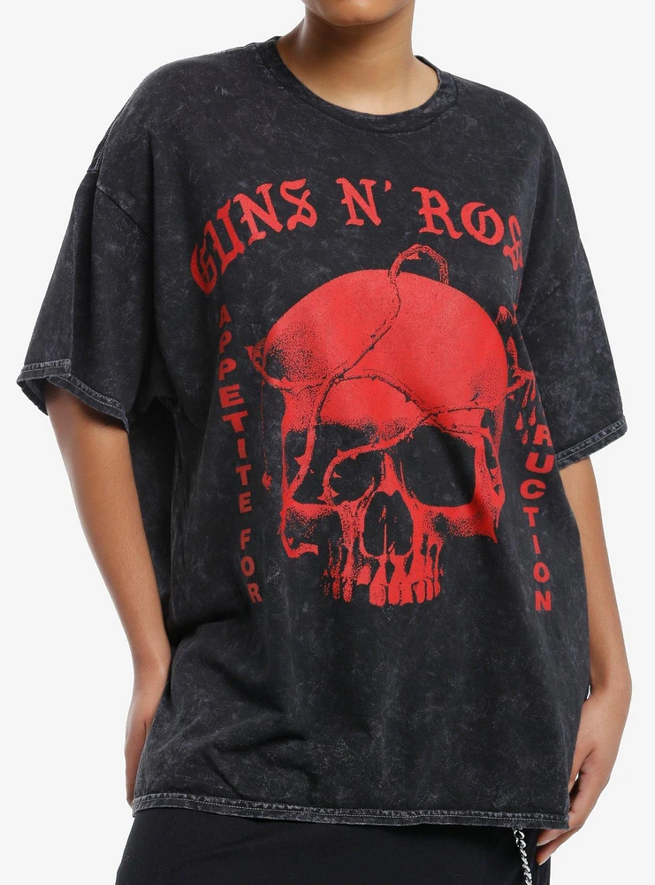 Guns N' Roses Skull Mineral Wash Girls Oversized T-Shirt