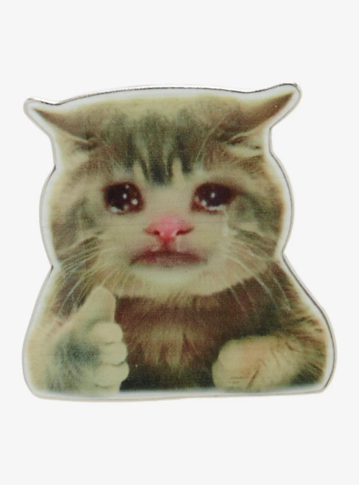 Crying Cat Thumbs Up Enamel Pin