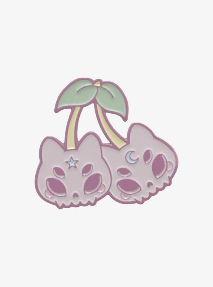 Cat Skull Cherries Enamel Pin