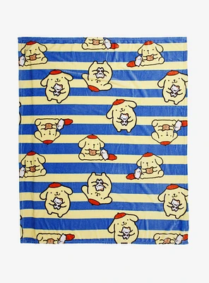 Sanrio Pompompurin Striped Allover Print Fleece Throw - BoxLunch Exclusive