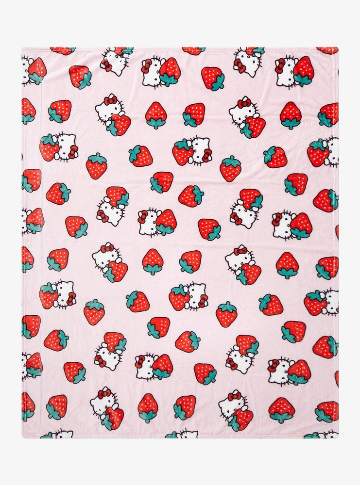 Sanrio Hello Kitty Strawberry Allover Print Fleece Throw - BoxLunch Exclusive