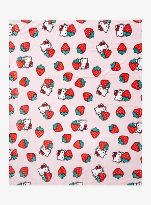 Sanrio Hello Kitty Strawberry Allover Print Fleece Throw - BoxLunch Exclusive