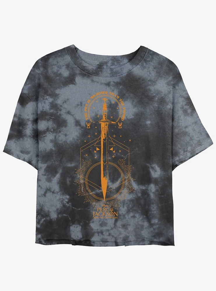 Disney Percy Jackson And The Olympians Pen Above Sword Girls Tie-Dye Crop T-Shirt