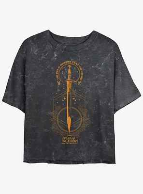 Disney Percy Jackson And The Olympians Pen Above Sword Girls Mineral Wash Crop T-Shirt