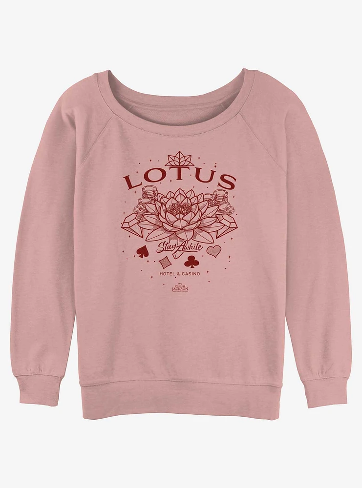 Disney Percy Jackson And The Olympians Lotus Stay A While Girls Slouchy Sweatshirt