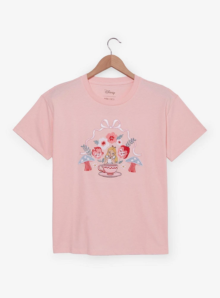 Disney Alice Wonderland Floral Embroidered Women's T-Shirt - BoxLunch Exclusive