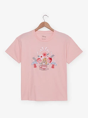 Disney Alice Wonderland Floral Embroidered Women's T-Shirt - BoxLunch Exclusive