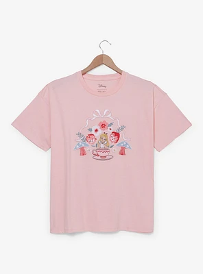 Disney Alice Wonderland Floral Embroidered Women's Plus T-Shirt - BoxLunch Exclusive