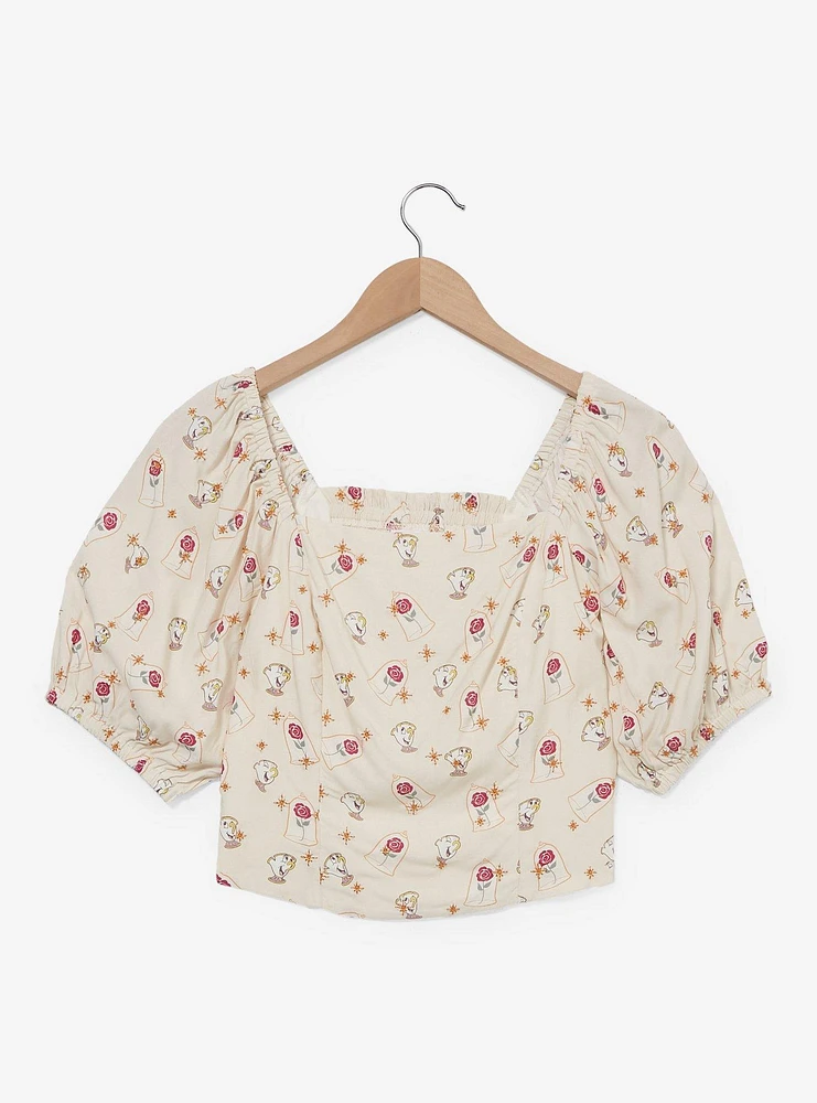 Disney Beauty and the Beast Chip & Roses Allover Print Women's Plus Crop Top - BoxLunch Exclusive