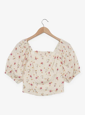 Disney Beauty and the Beast Chip & Roses Allover Print Women's Plus Crop Top - BoxLunch Exclusive