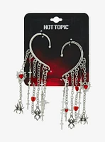 Spider Cross Red Heart Ear Cuff Set