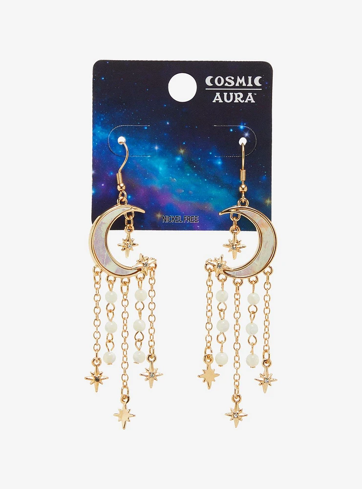 Cosmic Aura Opal Moon Star Pearl Drop Earrings