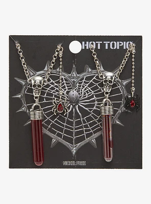 Blood Vial Spider Skull Best Friend Necklace Set