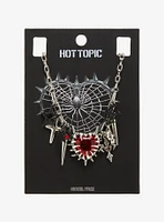 Spiky Red Heart Star Grunge Charm Necklace