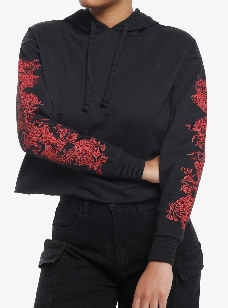 Red Dragon Black Girls Crop Hoodie