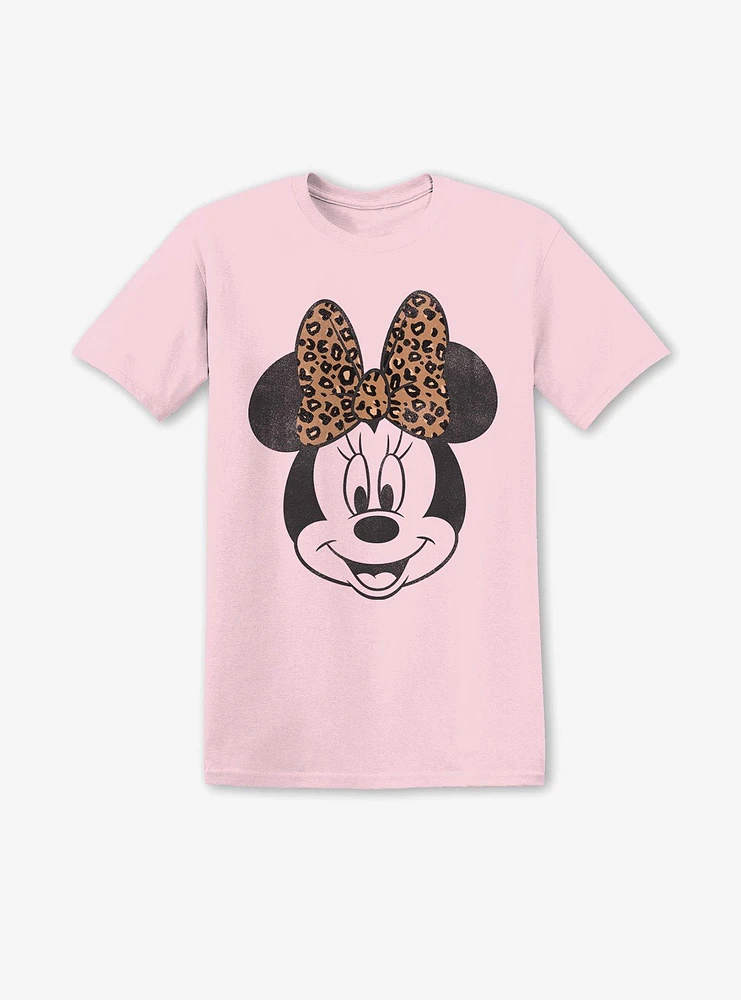 Disney Minnie Mouse Leopard Bow Boyfriend Fit Girls T-Shirt