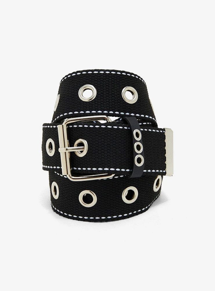 Black & White Contrast Stitch Grommet Canvas Belt