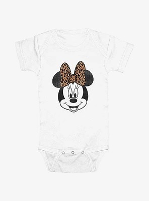 Disney Minnie Mouse Face Leopard Bow Infant Bodysuit