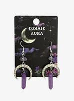 Cosmic Aura Faux Amethyst Crescent Moon Drop Earrings