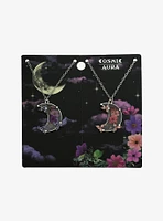 Cosmic Aura Pressed Flower Moon Best Friend Necklace Set