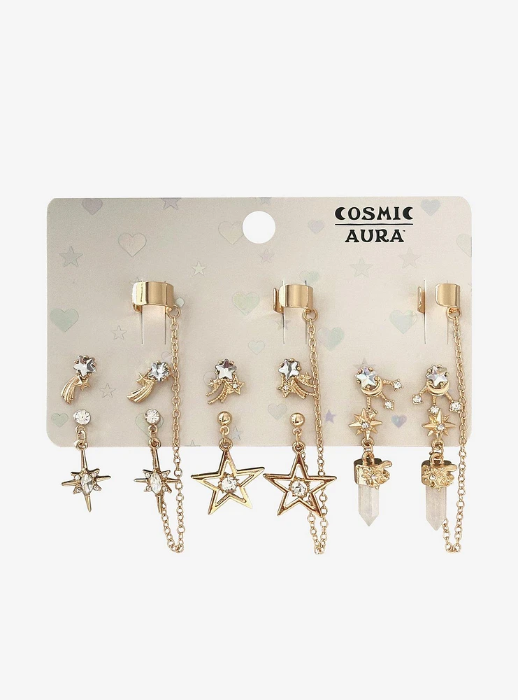 Cosmic Aura Shooting Star Rhinestone Earring Set