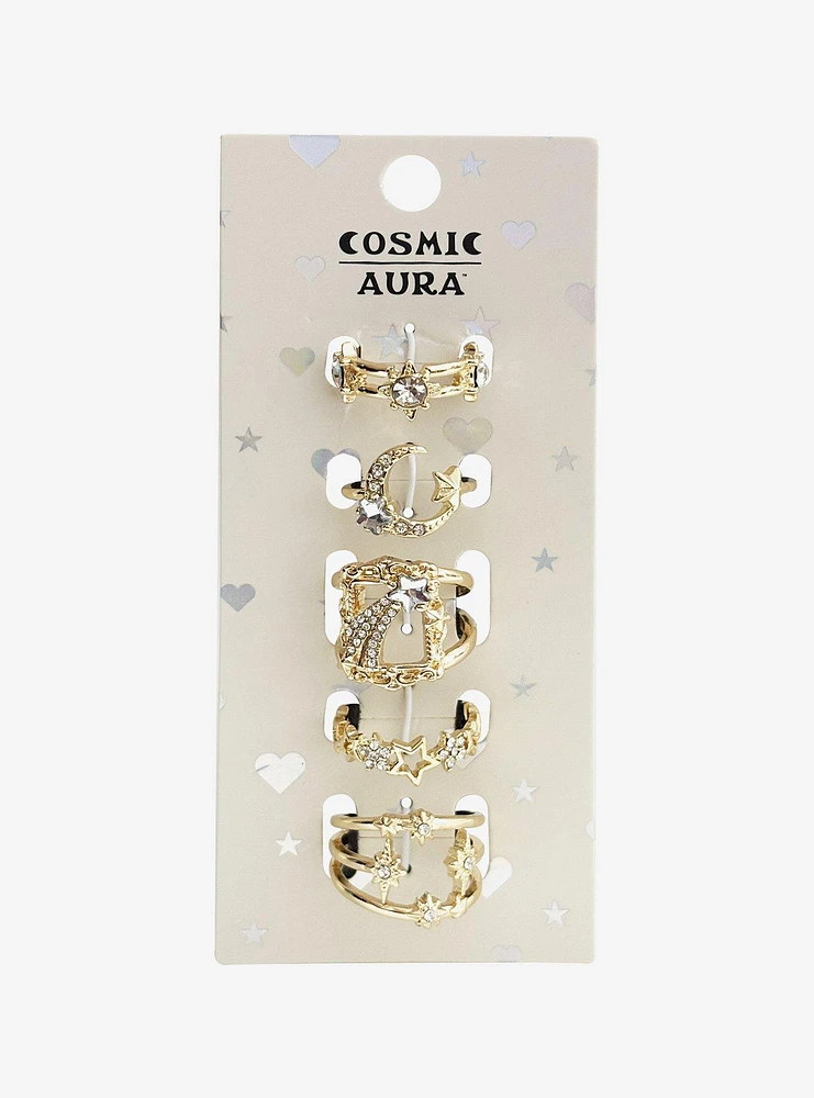 Cosmic Aura Shooting Star Rhinestone Ring Set