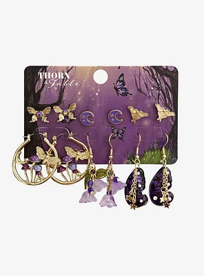 Thorn & Fable Purple Butterfly Mushroom Earring Set