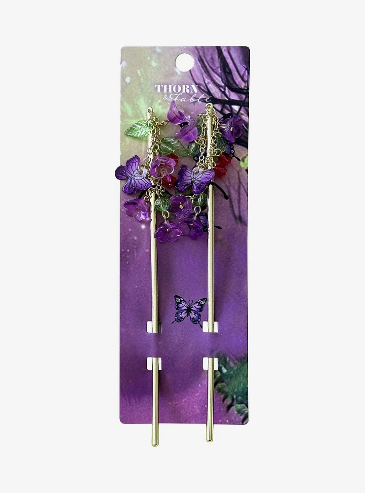 Thorn & Fable Butterfly Floral Hair Sticks