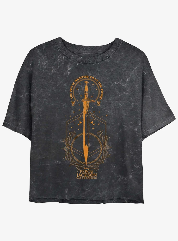 Disney Percy Jackson And The Olympians Pen Above Sword Mineral Wash Womens Crop T-Shirt